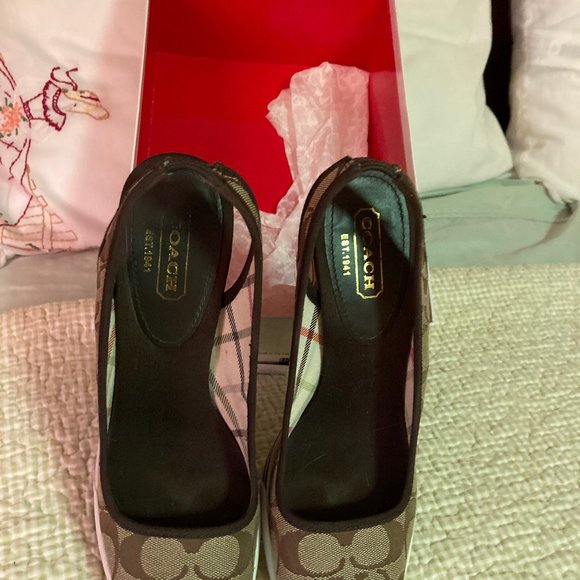 Coach Wedge Sandals Sydney Open Toe Sling Back Size 8 M Signature Design - Picture 2 of 6